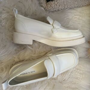 WORN ONCE: Charles & Keith Chunky Patent Loafers - white/ Cream